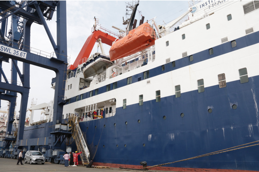 The Marion Dufresne research vessel docked at the Port of Tanjung Priok (Source: EOS/ Rachel Siao)