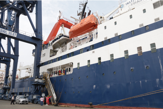 The Marion Dufresne research vessel docked at the Port of Tanjung Priok (Source: EOS/ Rachel Siao) The Marion Dufresne research vessel docked at the Port of Tanjung Priok (Source: EOS/ Rachel Siao)