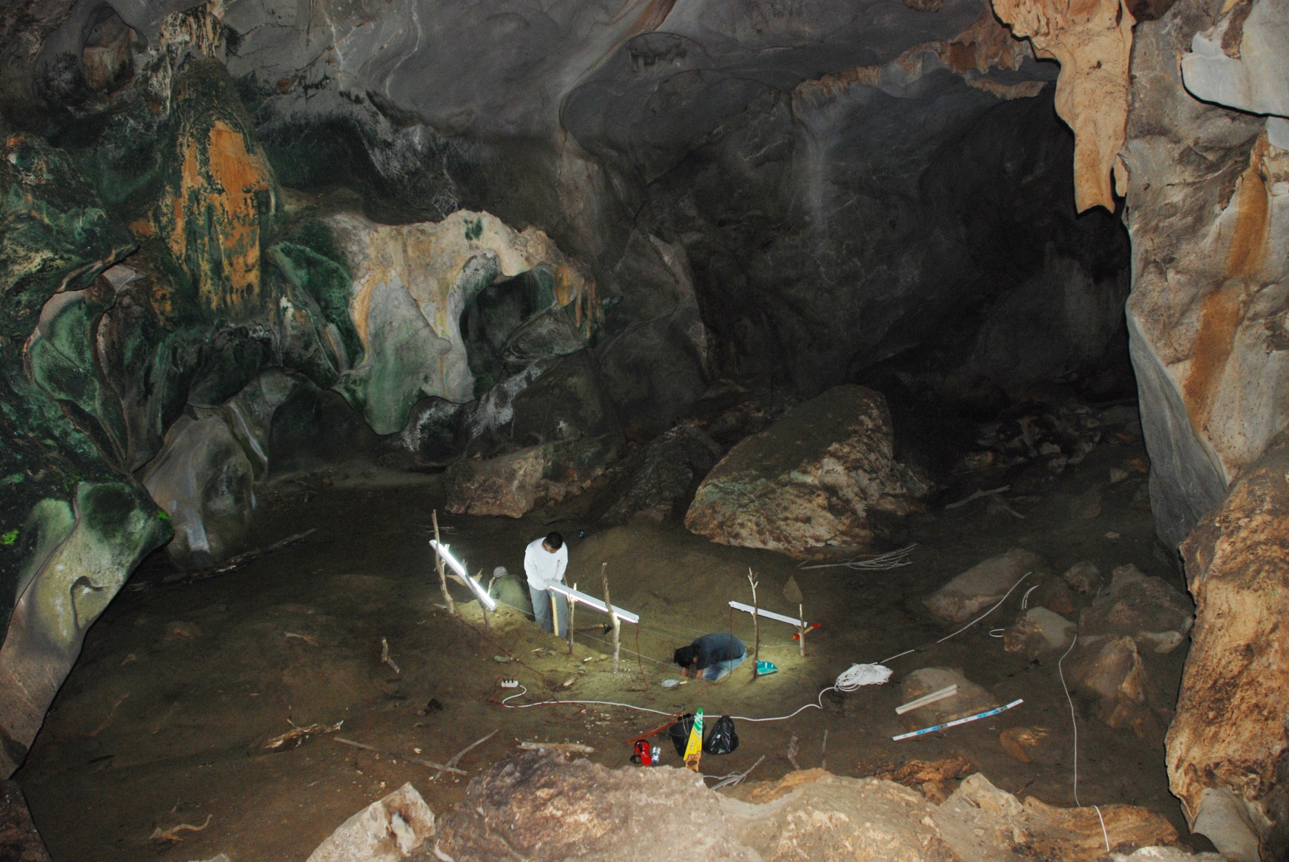 Trial excavation in a cave an hour south of Banda Aceh in March 2008 by the team from the Aceh Heritage Community, working with me, to look for artifacts and tsunami deposits (Source: Patrick Daly/Earth Observatory of Singapore)