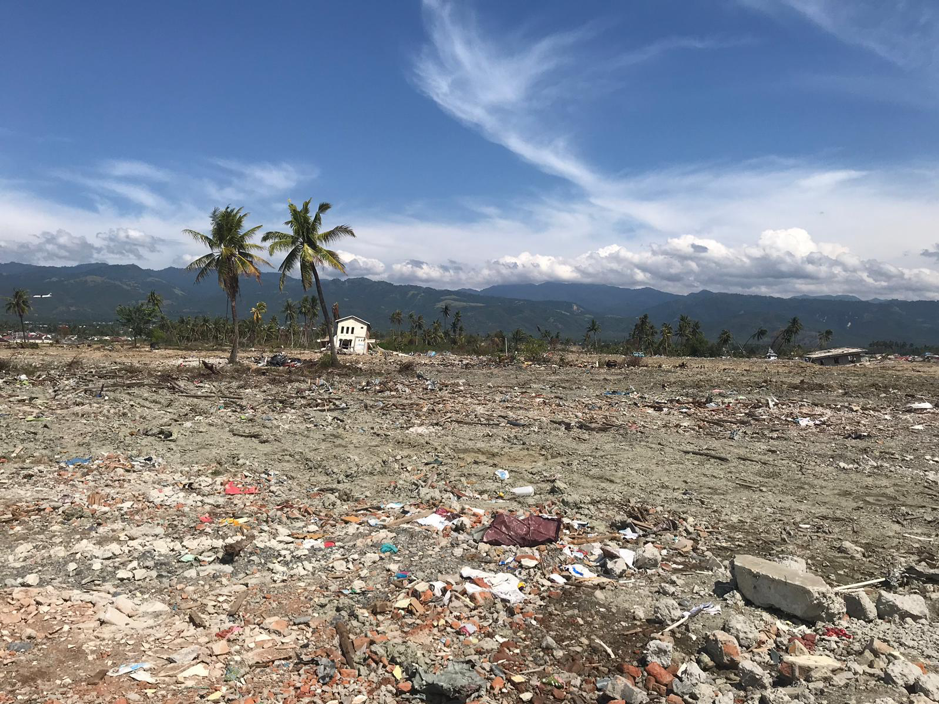 The earthquake-tsunami devastated the city of Palu. Two months after the event (this picture was taken in November 2018) bulldozers have created access roads (foreground), but most of the damage have yet to be cleaned (Source: Adam Switzer/ Earth Observatory of Singapore) 