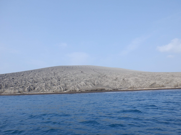 A photo taken on 13 November 2019 showing a relatively flat topography on Anak Krakatau after the 2018 eruption (Source: Anna Perttu/Earth Observatory of Singapore)