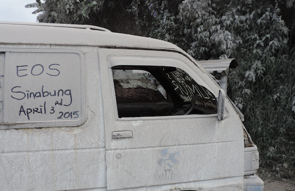 This van is clothed in a layer of volcanic ash from the eruption Mount Sinabung in 2015 (Source: Dini Nurfiani)