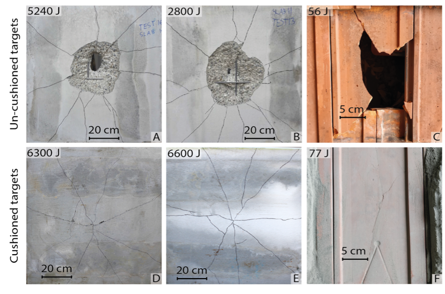 Materials covered by layers of ash sustained less damage, even after being impacted by more powerful strikes (Source: George Williams/Earth Observatory of Singapore)