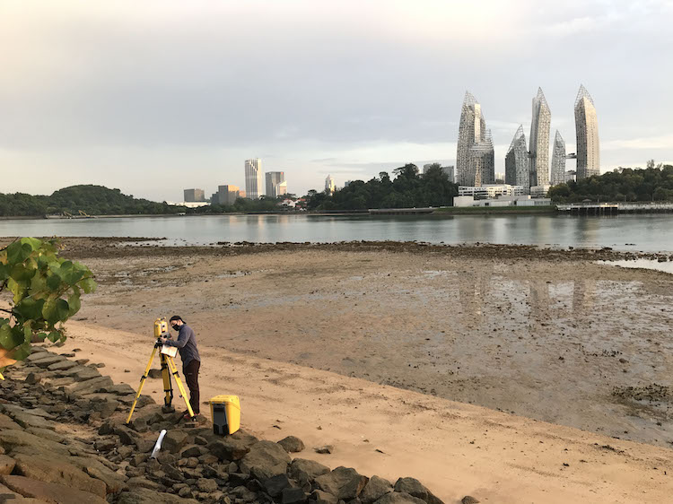 EOS researcher conducting fieldwork in Sentosa to better understand past sea levels around Singapore (Source: Aron Meltzner/Earth Observatory of Singapore)