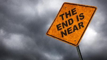 A doomsday sign declaring the end of the world thanks to climate change (Source: SBS Comedy)