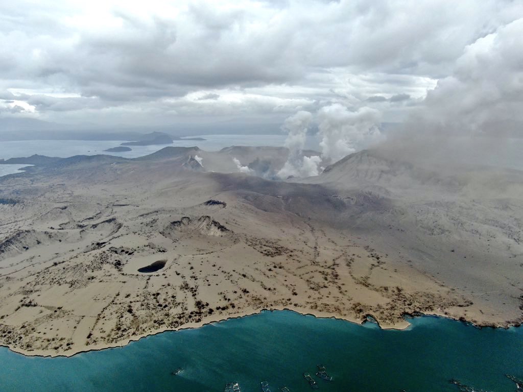 Taal’s Volcano Island blanketed in ash fall after four consecutive days of volcanic activity (Source: Mark Anthony Angeles/Twitter)