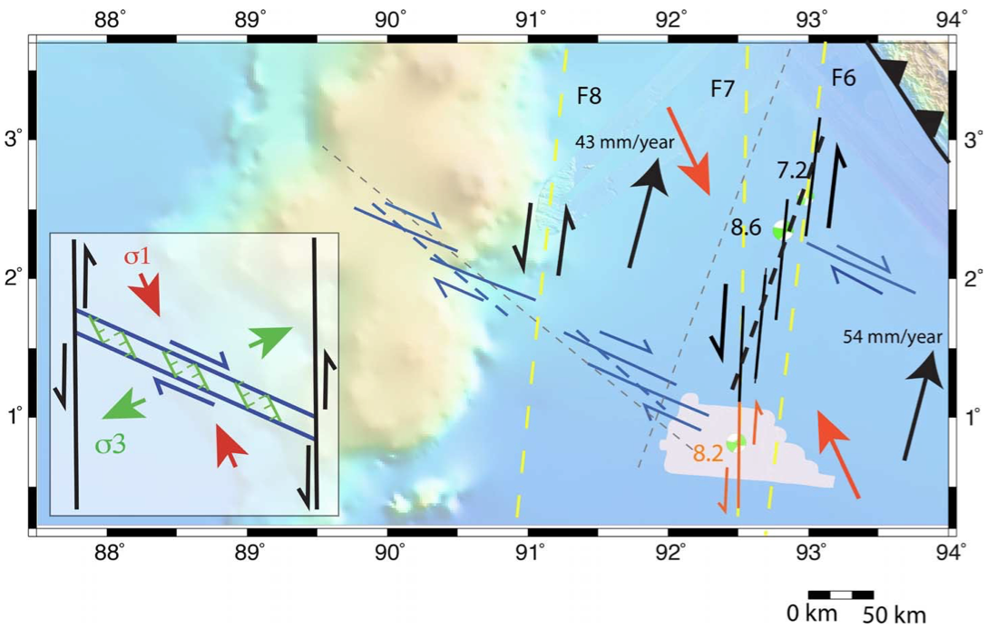 Figure 4: A new plate boundary may be forming along the black solid lines (Source: Singh et al., Science Advances 2017) Figure 4: A new plate boundary may be forming along the black solid lines (Source: Singh et al., Science Advances 2017)