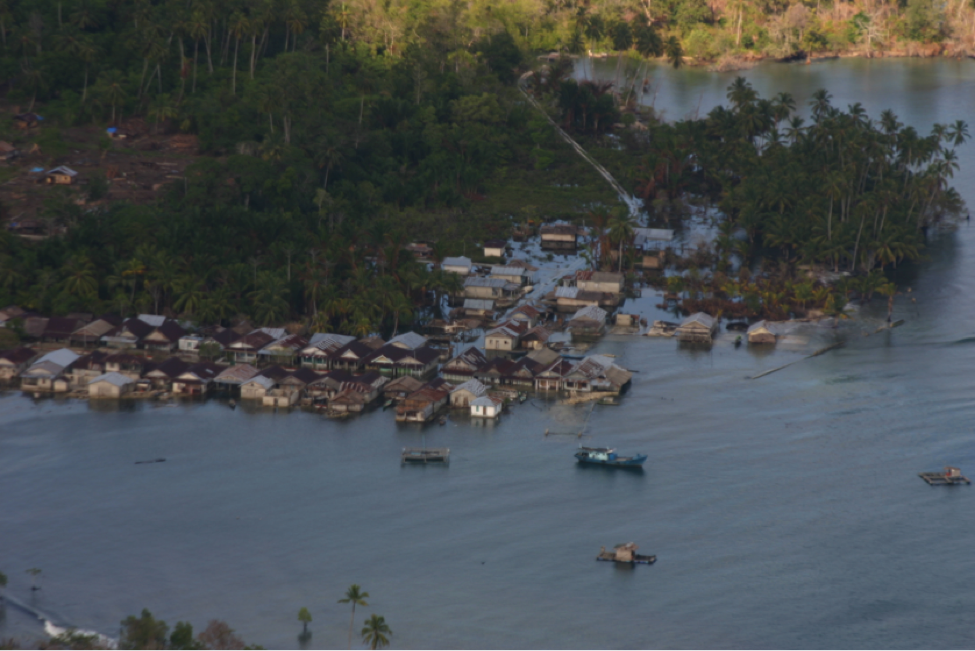 Haloban village in the Banyak Islands off the western coast of Sumatra, Indonesia. Haloban subsided ~60 centimetres during the Mw 8.6 Nias-Simeulue earthquake, and then was slowly uplifted during the years following the earthquake (Source: Kerry Sieh/Earth Observatory of Singapore)
