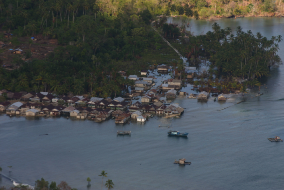 Haloban village in the Banyak Islands off the western coast of Sumatra, Indonesia. Haloban subsided ~60 centimetres during the Mw 8.6 Nias-Simeulue earthquake, and then was slowly uplifted during the years following the earthquake (Source: Kerry Sieh/Earth Observatory of Singapore) Haloban village in the Banyak Islands off the western coast of Sumatra, Indonesia. Haloban subsided ~60 centimetres during the Mw 8.6 Nias-Simeulue earthquake, and then was slowly uplifted during the years following the earthquake (Source: Kerry Sieh/Earth Observatory of Singapore)