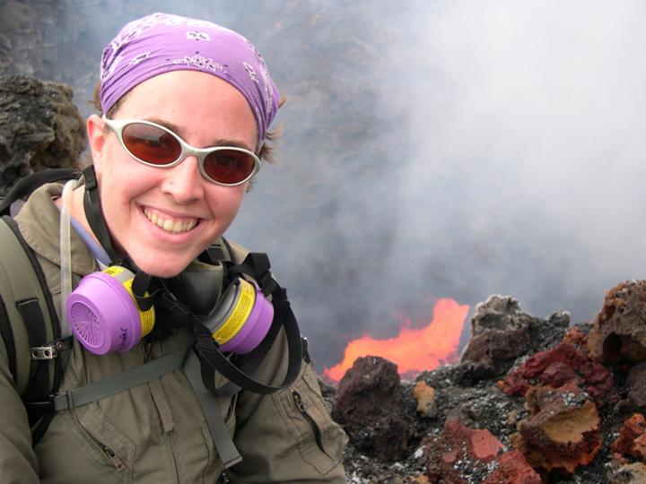 Dr Dawn Ruth at Pu’u O’o vent, Kilauea volcano, USA (Source: Dawn Catherine Sweeney Ruth)