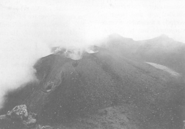 The last glimpse of the active Galderas volcano on 13 January, 1993 before Stanley Willams’ research team descended through the cloud the next day (Source: P.J. Baxter, A. Gresham)