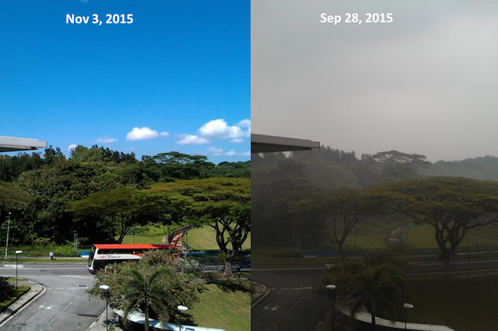 A comparison between a Haze and No-Haze scenario at NTU (Source: Chen Jing)