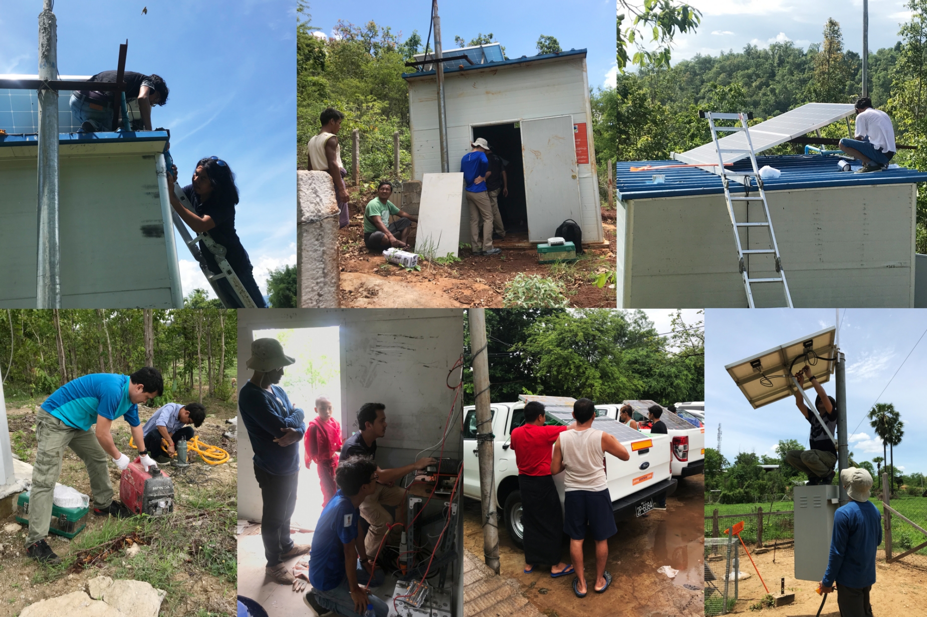 CGO team and Myanmar collaborators working together on maintenance at a seismic and GPS station (Source: Chulalak Sundod/Earth Observatory of Singapore)