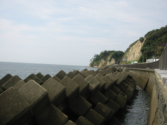 A tsunami wall in Kamakura, Japan (Source: Jim Harper/Wikimedia Commons)