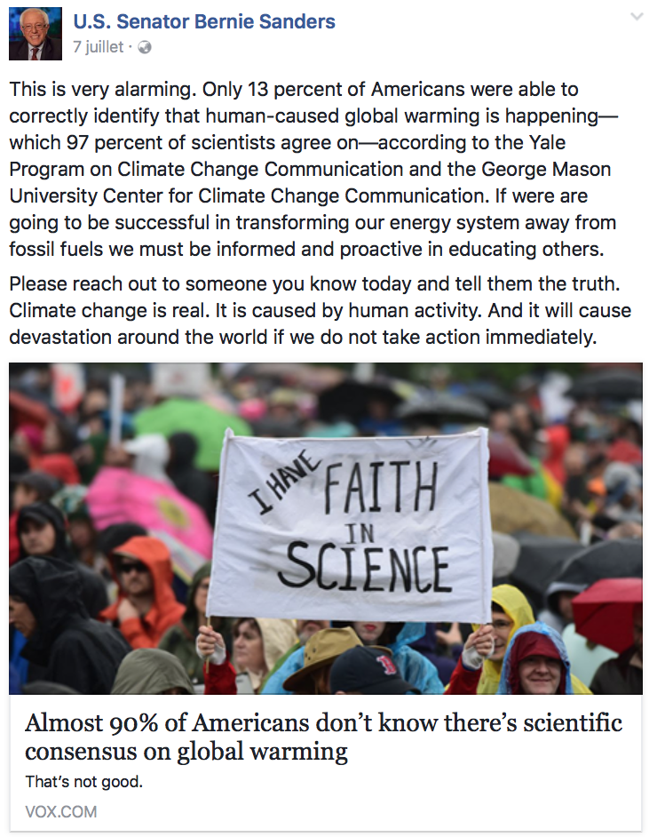 U.S. Senator Bernie Sanders reflects upon the alarming nature of public apathy towards global warming (Source: U.S. Senator Bernie Sanders/ Facebook) U.S. Senator Bernie Sanders reflects upon the alarming nature of public apathy towards global warming (Source: U.S. Senator Bernie Sanders/ Facebook)