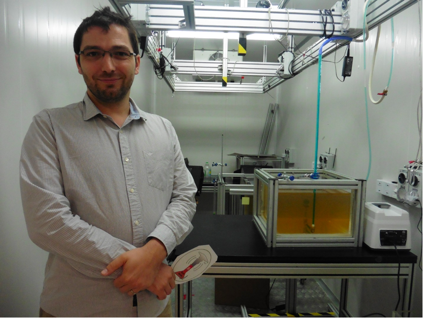 Firefighter for Volcanoes: Assistant Professor Benoit Taisne in the laboratory’s cold room at NTU, where he spends time conducting analogue experiments (Source: Shireen Federico)