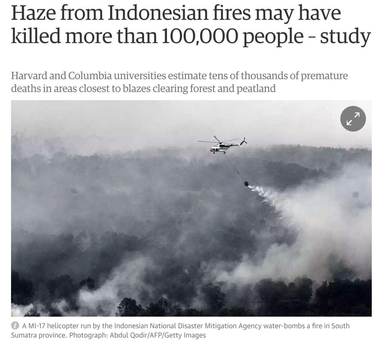 The annual problem of haze in Southeast Asia becomes the target of much sensationalising by the media (Source: Screengrab from The Guardian)