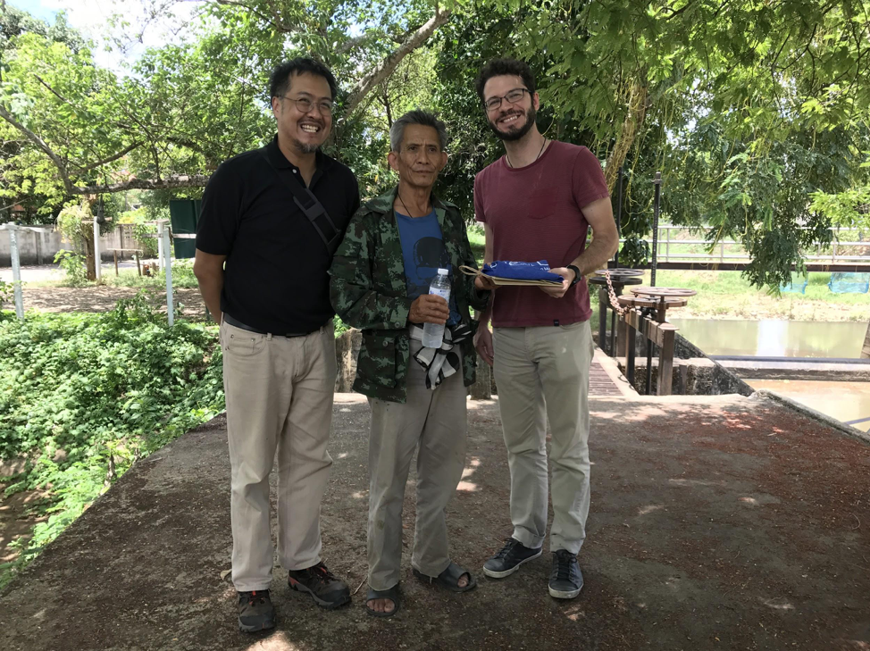 Mr Paskorn Champrasert (left) from OASYS Lab and Asst Prof David Lallemant (right) meeting with Mr Punya Chanchok, a weir controller during a field trip to Mae Chan District. Weir controllers play an important role in communities along rivers as they are responsible for managing and sharing water that comes from rivers (Source: Rachel Siao/Earth Observatory of Singapore) Mr Paskorn Champrasert (left) from OASYS Lab and Asst Prof David Lallemant (right) meeting with Mr Punya Chanchok, a weir controller during a field trip to Mae Chan District. Weir controllers play an important role in communities along rivers as they are responsible for managing and sharing water that comes from rivers (Source: Rachel Siao/Earth Observatory of Singapore)
