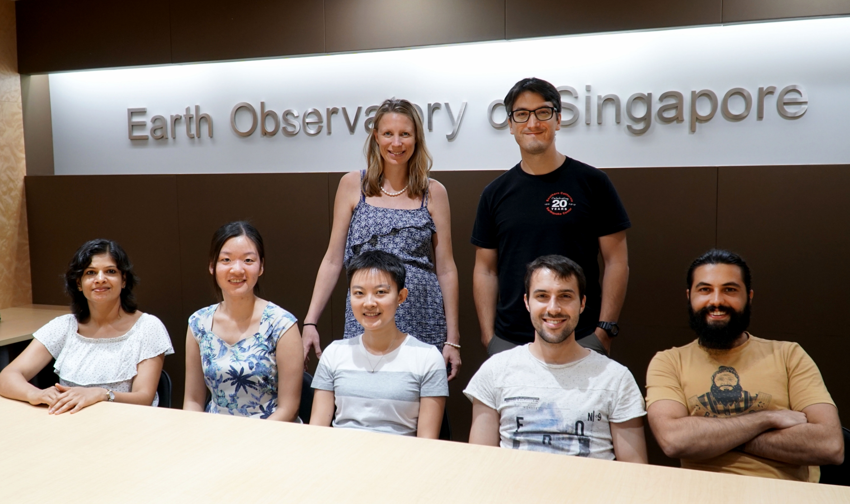 Back row: (From left) Assistant Professor Caroline Bouvet and Assistant Professor Sylvain Barbot. Front row: (From left) Deepa Mele Veedu, Lee Wen-Chien, Li Weiran, Stephen Pansino, and Fabio Manta (Source: Yvonne Soon)